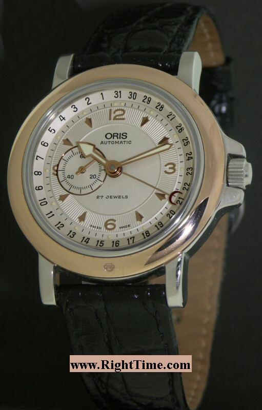 Oris Rose Gold Pointer Date 7477 Pre Owned Mens Watches