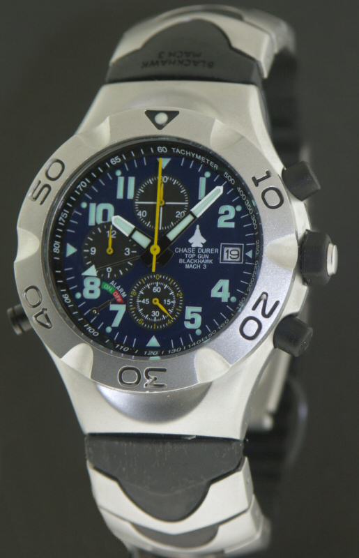 Chase Durer Top Gun Black shops Hawk Mach 3 Rotating Bezel Quartz Chrono Watch~New Bat