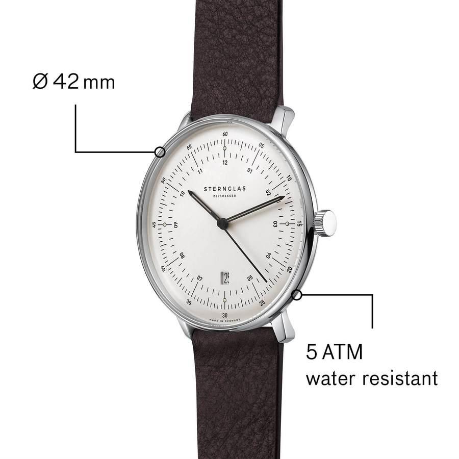Hamburg Silver Dial On Leather shh41/313 - Sternglas Quartz wrist watch